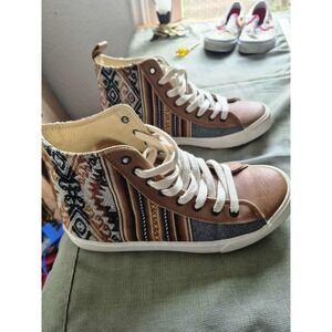 INKKAS‎ Women's High Top Sneakers Geometric Aztec Pattern Leather Lace Up Size 9